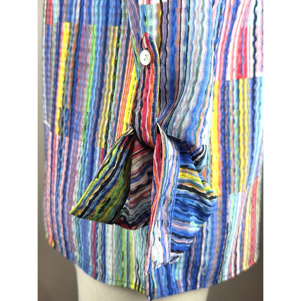 Studio Works Shirt Blouse Top Boho Patchwork Stripe Festival Hippie Casual Sz S - Picture 3 of 6